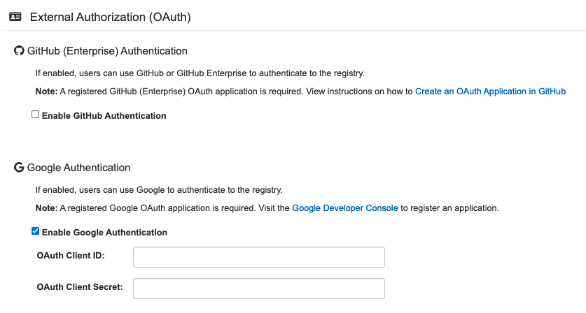 Google authentication configuration