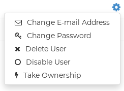 Select Options drop-down to change user passwords